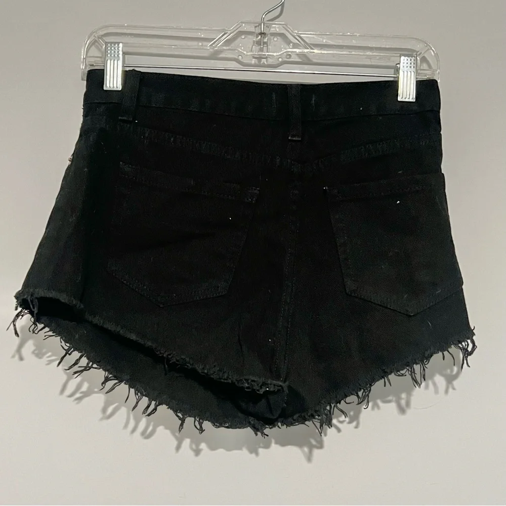 Forever 21 Premium Denim Black Ripped Jean Shorts Jorts Size 28 Grunge Edgy